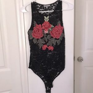 Black lace bodysuit with flowers (NEVER BEEN WORN)